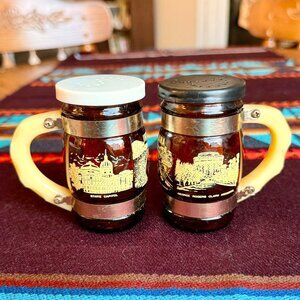 Vintage Indian Glass Barrel Mug Salt and Pepper Shakers